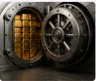 Gold stored in a secure depository vault